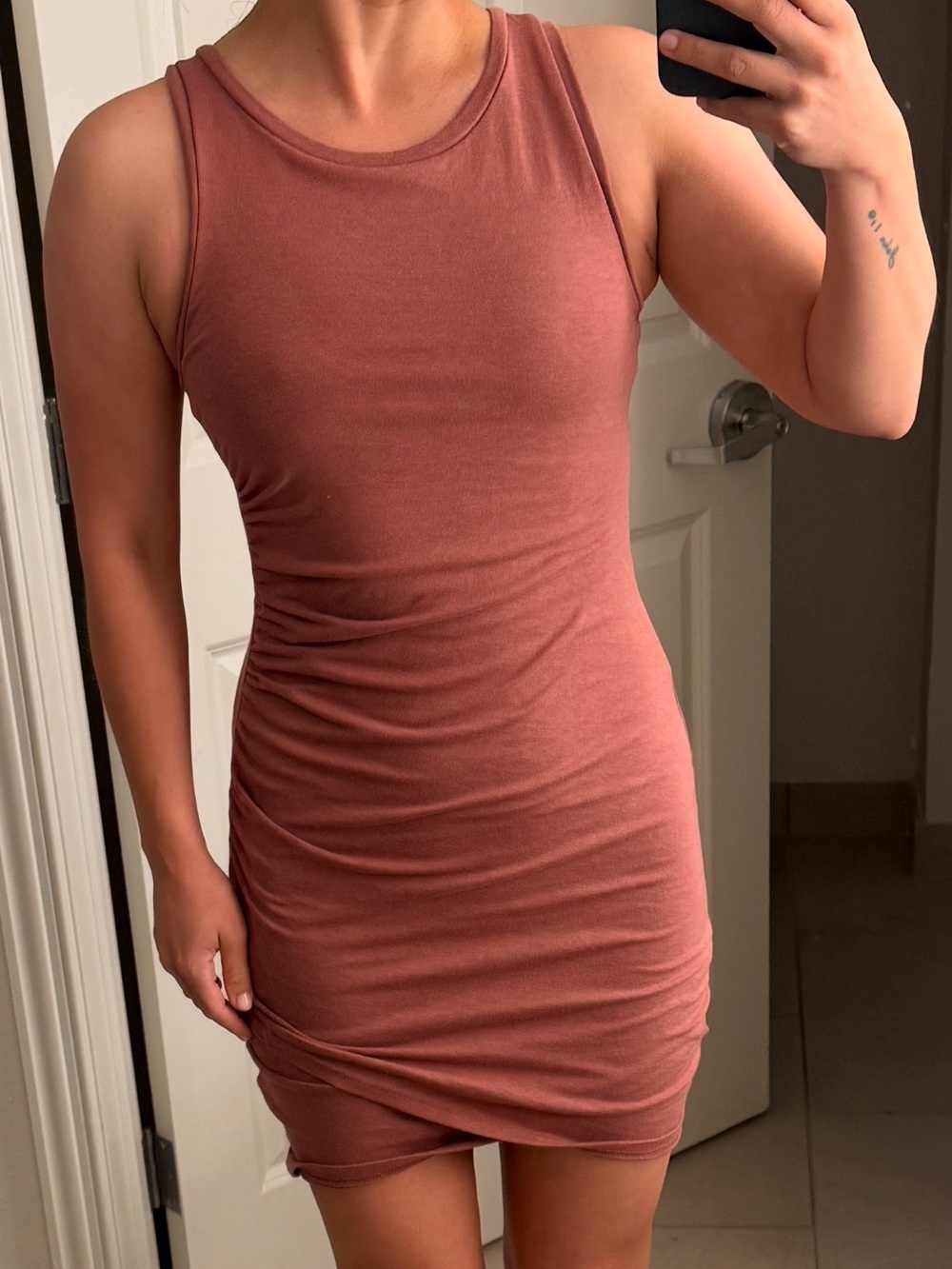 Leith Sleeveless Ruched Knit Dress in Dusty Rose